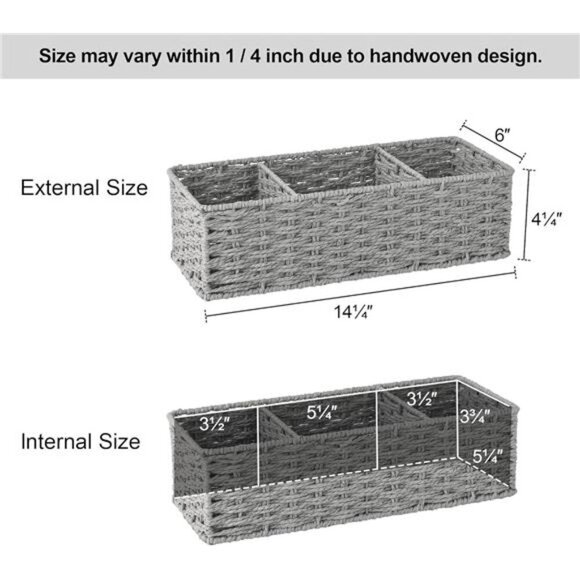 3-Section Wicker Baskets for Shelves,Hand-Woven Round Paper Rope Storage Baskets - Picture 6 of 8